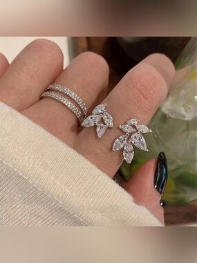 2pcs/Set Luxury Cubic
Zirconia Leaf Shaped Fully Studded Open Ring Set